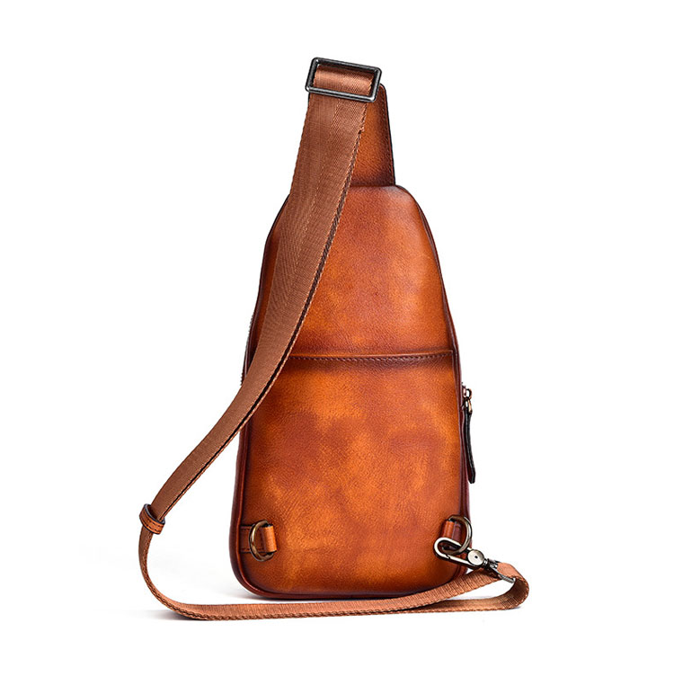 Whatna アンティーク風合い鞣し天 然牛 革 斜めがけ ボディバッグ ワンショルダー メンズ 本革 厚手 レザー13606-2