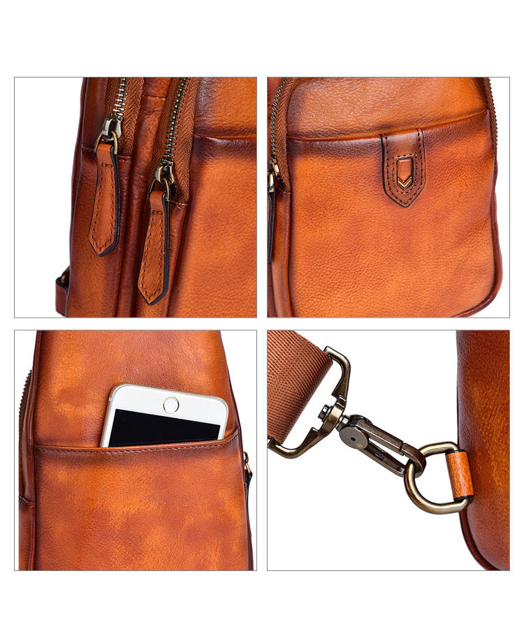 Whatna アンティーク風合い鞣し天 然牛 革 斜めがけ ボディバッグ ワンショルダー メンズ 本革 厚手 レザー13606-8