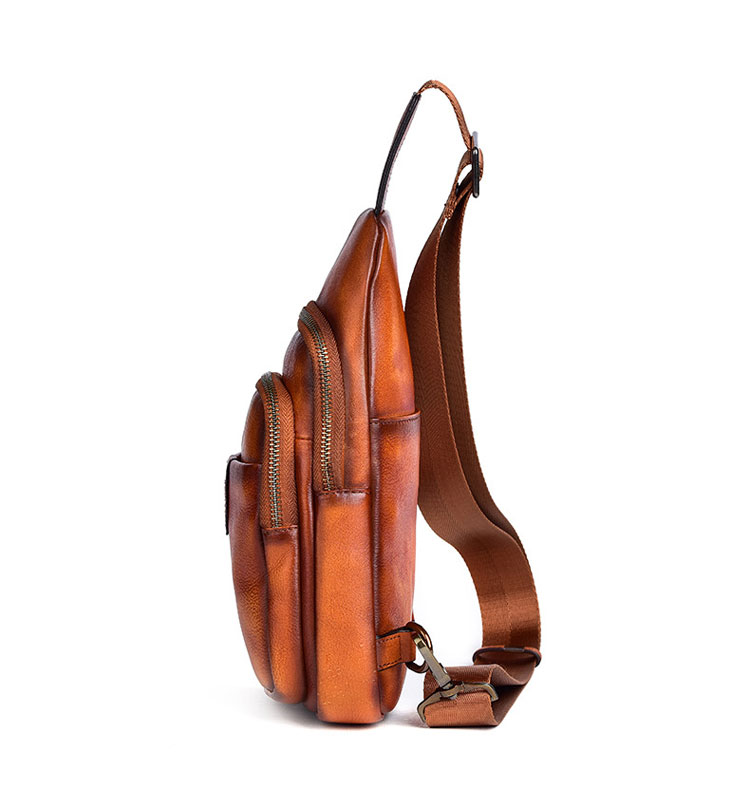 Whatna アンティーク風合い鞣し天 然牛 革 斜めがけ ボディバッグ ワンショルダー メンズ 本革 厚手 レザー13606-3