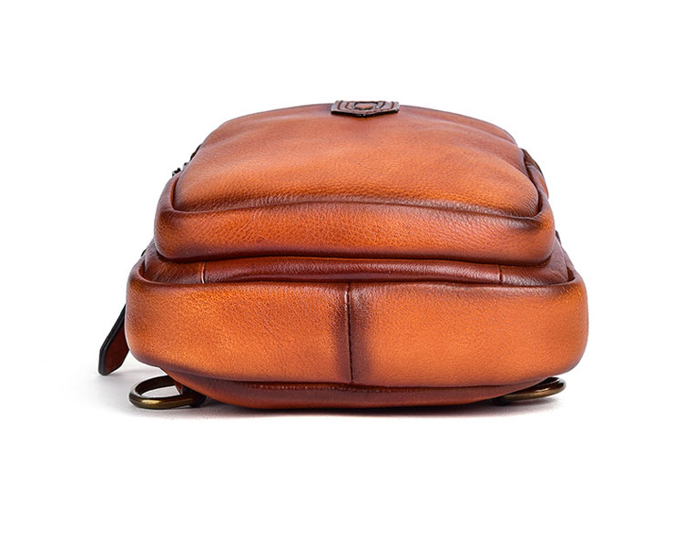 Whatna アンティーク風合い鞣し天 然牛 革 斜めがけ ボディバッグ ワンショルダー メンズ 本革 厚手 レザー13606-4