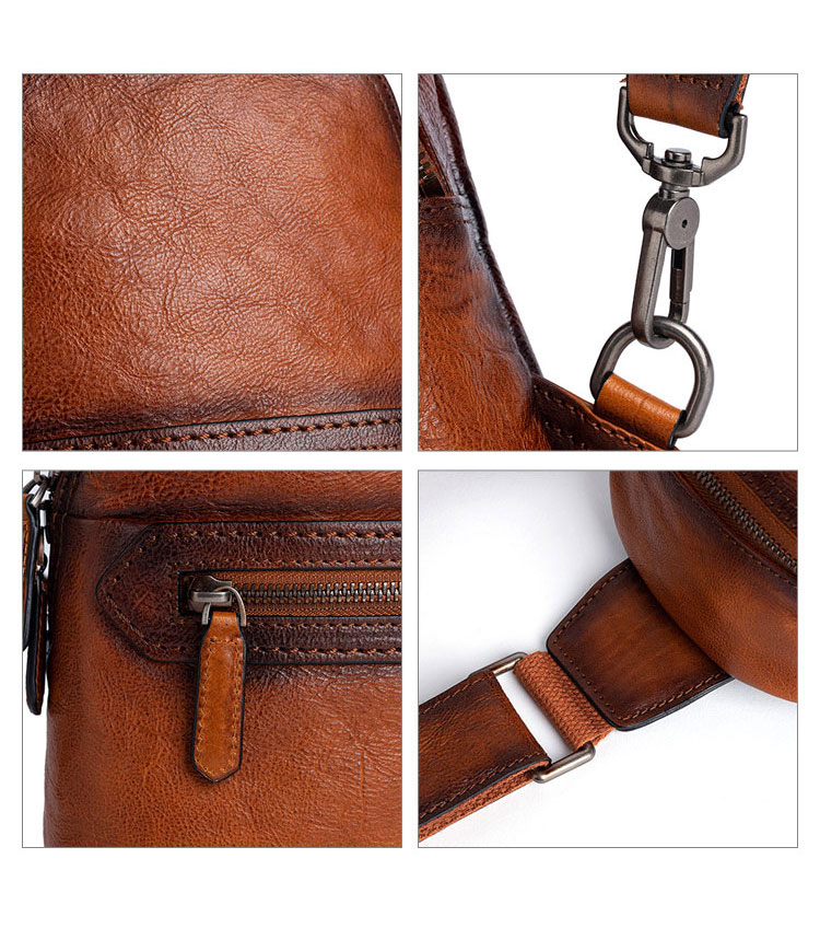 Whatnaアンティーク風合い鞣し天 然牛 革 斜めがけ ボディバッグ ワンショルダー メンズ 左右付け替え可能 本革 厚手  レザー12039-8