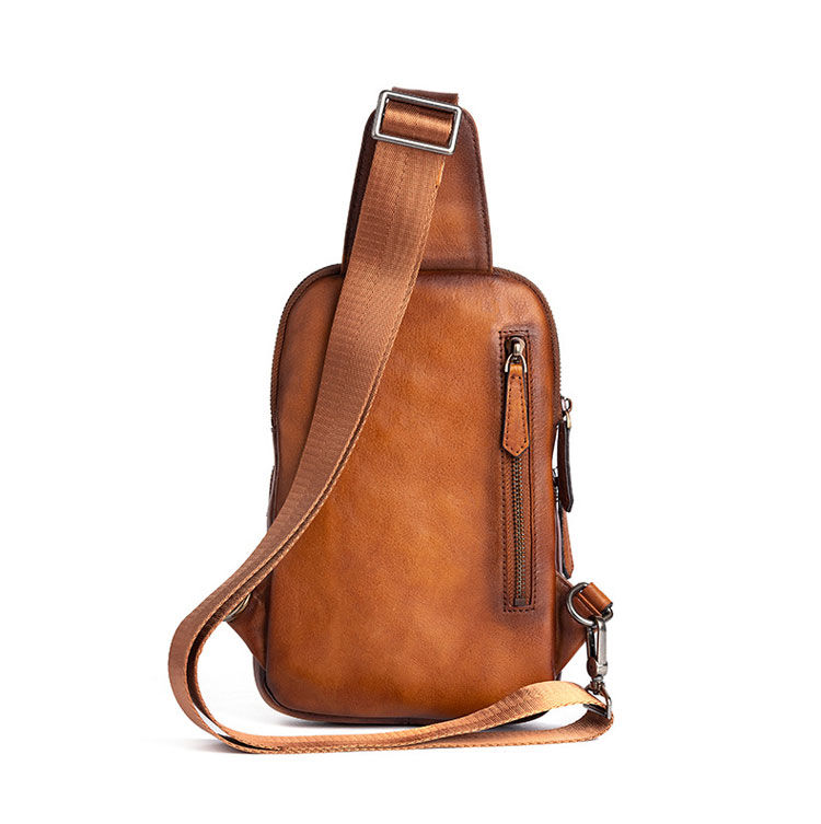 Whatna アンティーク風合い鞣し天 然牛 革 斜めがけ ボディバッグ ワンショルダー メンズ 左右付け替え可能 本革 厚手  レザー13309-2