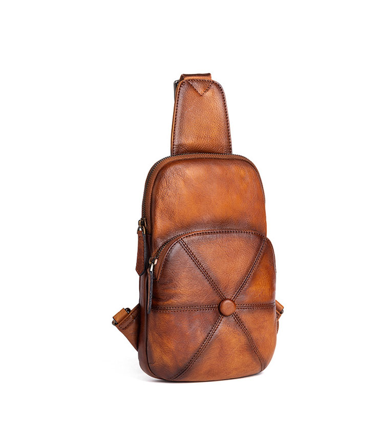 Whatna アンティーク風合い鞣し天 然牛 革 斜めがけ ボディバッグ ワンショルダー メンズ 左右付け替え可能 本革 厚手  レザー13309-1