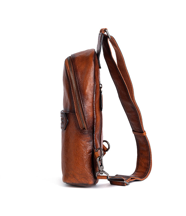 Whatnaアンティーク風合い鞣し天 然牛 革 斜めがけ ボディバッグ ワンショルダー メンズ 左右付け替え可能 本革 厚手  レザー12039-3