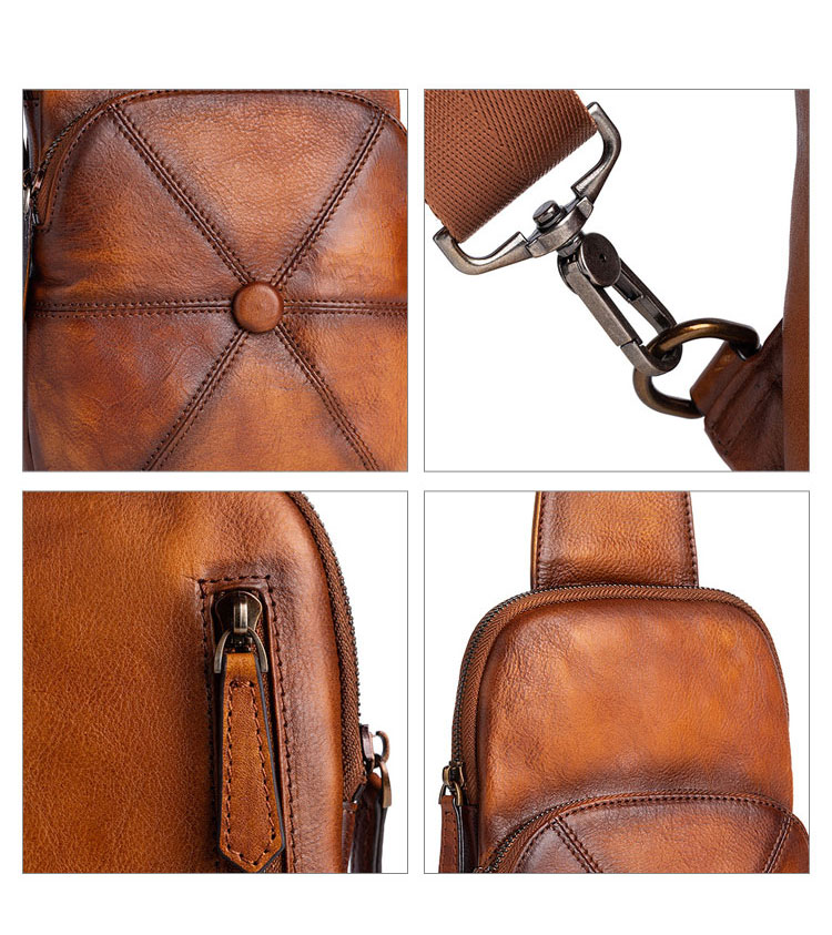Whatna アンティーク風合い鞣し天 然牛 革 斜めがけ ボディバッグ ワンショルダー メンズ 左右付け替え可能 本革 厚手  レザー13309-8
