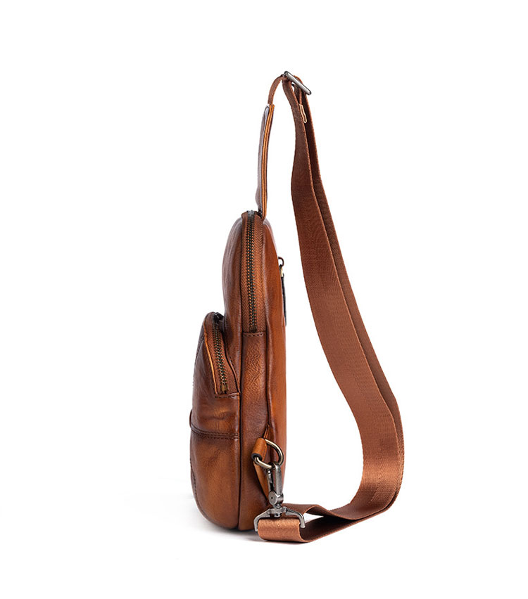 Whatna アンティーク風合い鞣し天 然牛 革 斜めがけ ボディバッグ ワンショルダー メンズ 左右付け替え可能 本革 厚手  レザー13309-3