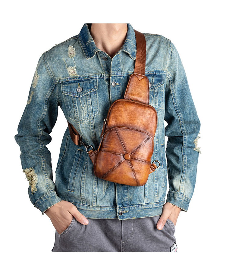 Whatna アンティーク風合い鞣し天 然牛 革 斜めがけ ボディバッグ ワンショルダー メンズ 左右付け替え可能 本革 厚手  レザー13309-9