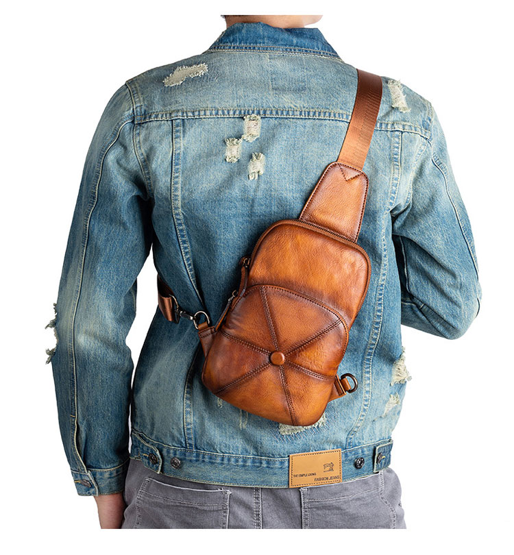 Whatna アンティーク風合い鞣し天 然牛 革 斜めがけ ボディバッグ ワンショルダー メンズ 左右付け替え可能 本革 厚手  レザー13309-10