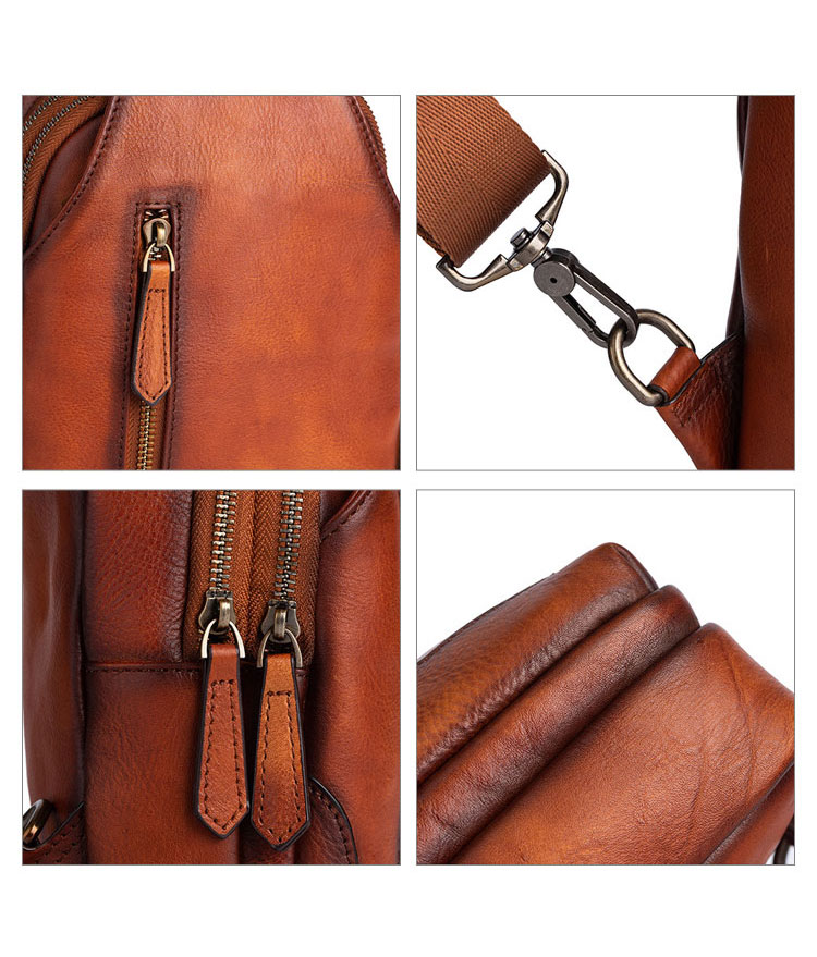 Whatna アンティーク風合い鞣し天 然牛 革 斜めがけ ボディバッグ ワンショルダー メンズ 左右付け替え可能 本革 厚手 レザー13318-8