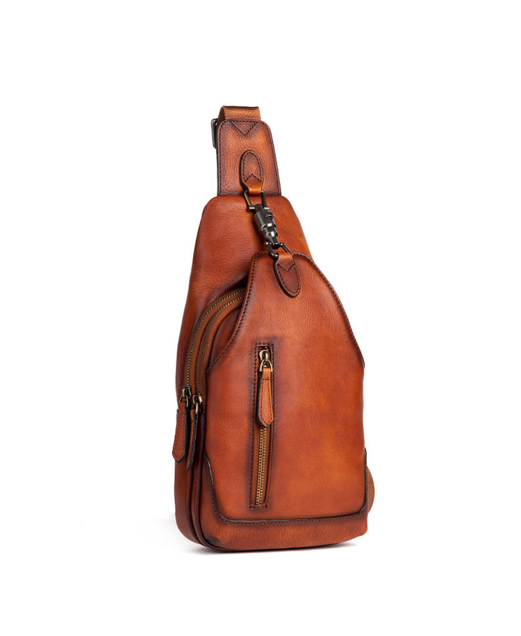 Whatna アンティーク風合い鞣し天 然牛 革 斜めがけ ボディバッグ ワンショルダー メンズ 左右付け替え可能 本革 厚手 レザー13318-1