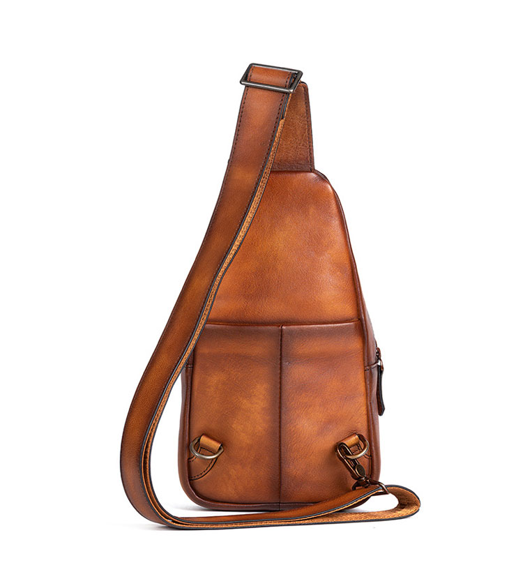 Whatna アンティーク風合い鞣し天 然牛 革 斜めがけ ボディバッグ ワンショルダー メンズ 本革 厚手  レザー12033-2