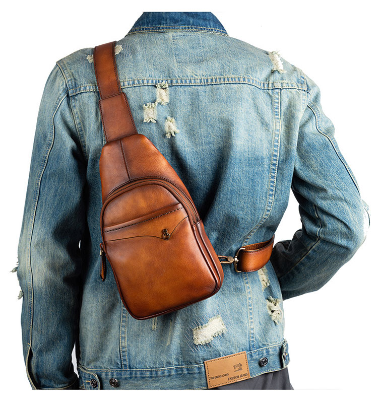 Whatna アンティーク風合い鞣し天 然牛 革 斜めがけ ボディバッグ ワンショルダー メンズ 本革 厚手  レザー12033-10