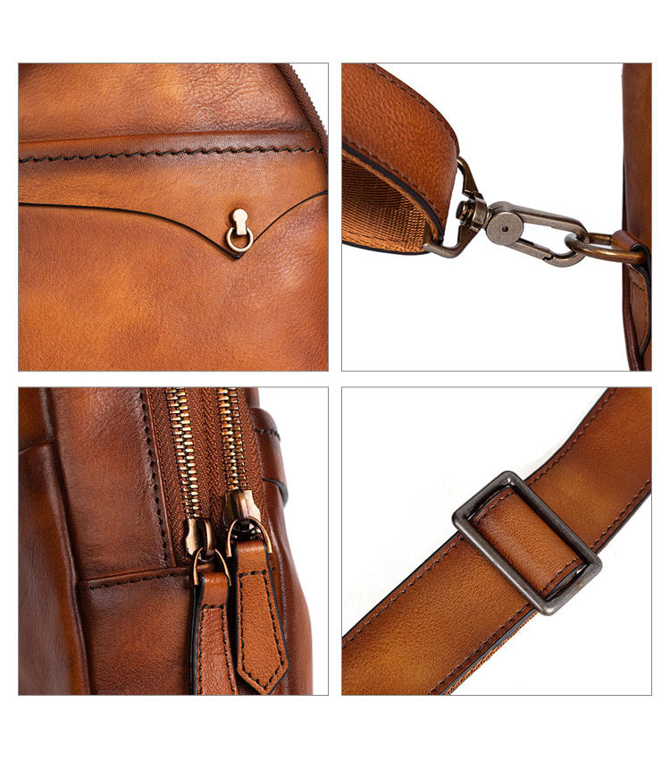 Whatna アンティーク風合い鞣し天 然牛 革 斜めがけ ボディバッグ ワンショルダー メンズ 本革 厚手  レザー12033-8