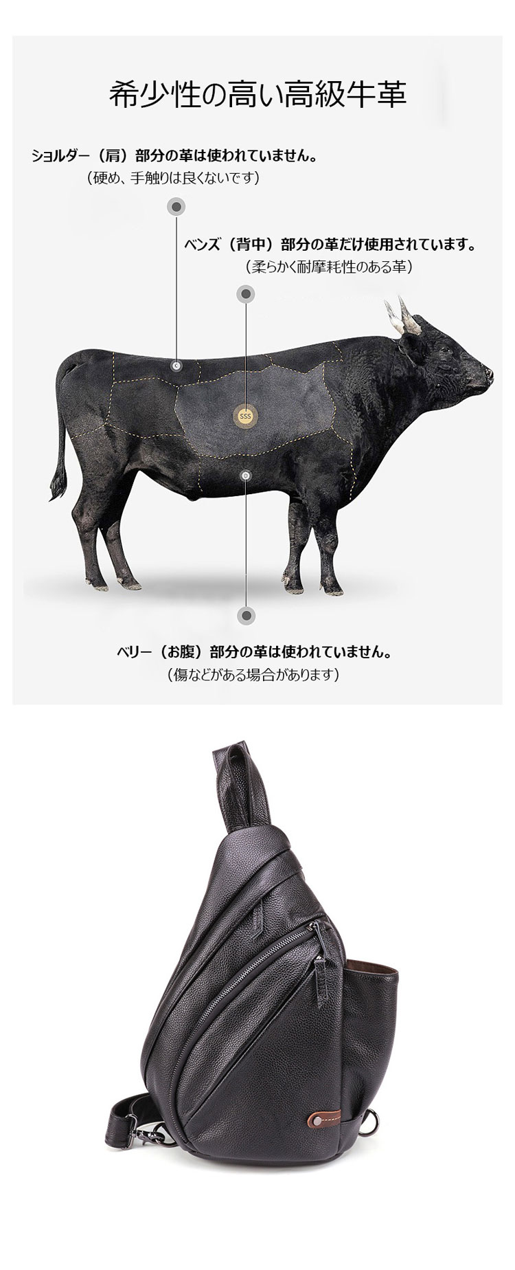 Whatna 天然 牛革 斜めがけ ボディバッグ ワンショルダー メンズ 本革 厚手 レザーイヤホン穴付6410-6