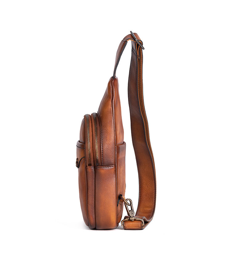 Whatna アンティーク風合い鞣し天 然牛 革 斜めがけ ボディバッグ ワンショルダー メンズ 本革 厚手  レザー12033-3