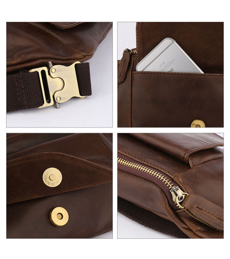 Whatna 天然 牛革 ウエストポーチ ウエストバッグ メンズ ミニショルダーバッグ 手作業で作 男女兼用 本革 斜めがけ ボディバッグ ワンショルダー 軽量 ブラウン 6363-5