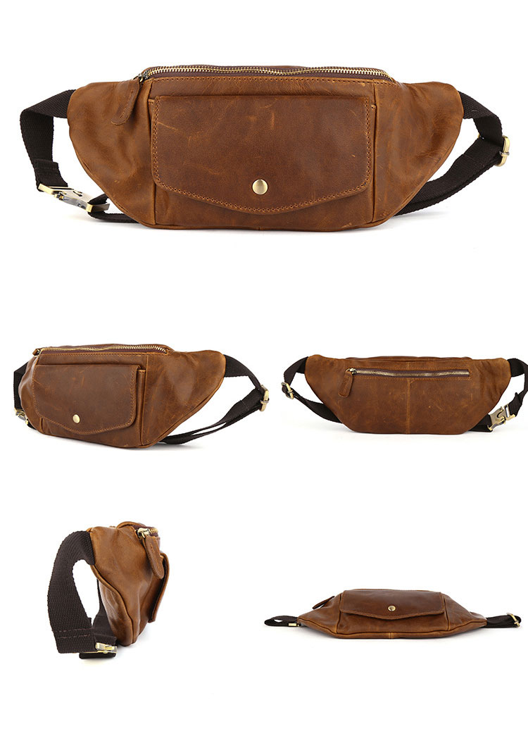 Whatna 天然 牛革 ウエストポーチ ウエストバッグ メンズ ミニショルダーバッグ 手作業で作 男女兼用 本革 斜めがけ ボディバッグ ワンショルダー 軽量 ブラウン 6363-2