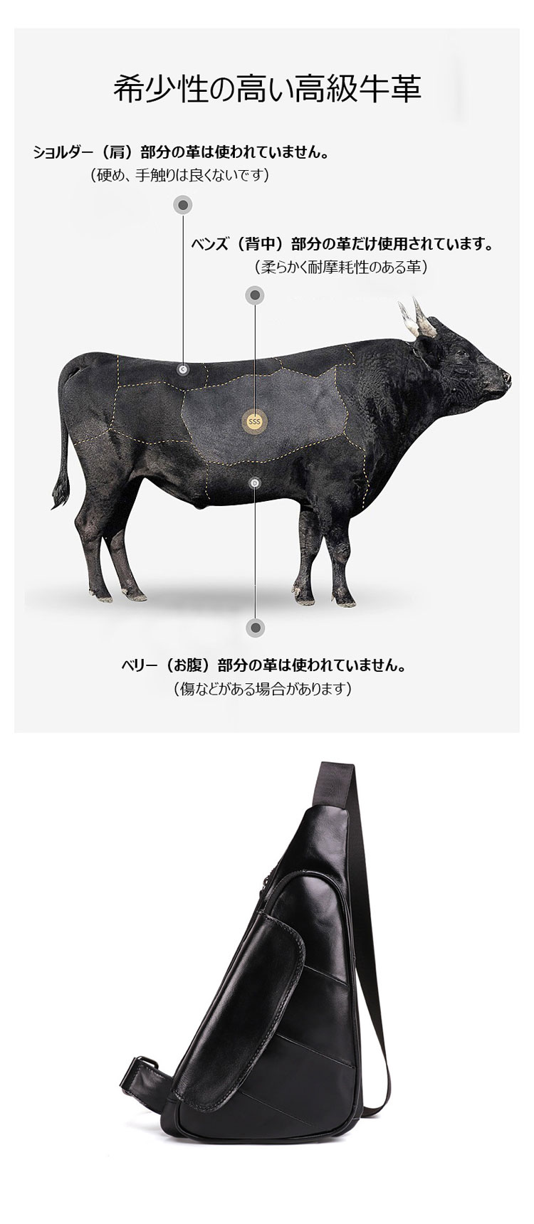 Whatna 天然 牛革 斜めがけ ボディバッグ ワンショルダー メンズ 本革 厚手 レザー 軽 薄である6420-8