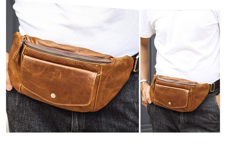 Whatna 天然 牛革 ウエストポーチ ウエストバッグ メンズ ミニショルダーバッグ 手作業で作 男女兼用 本革 斜めがけ ボディバッグ ワンショルダー 軽量 ブラウン 6363-8