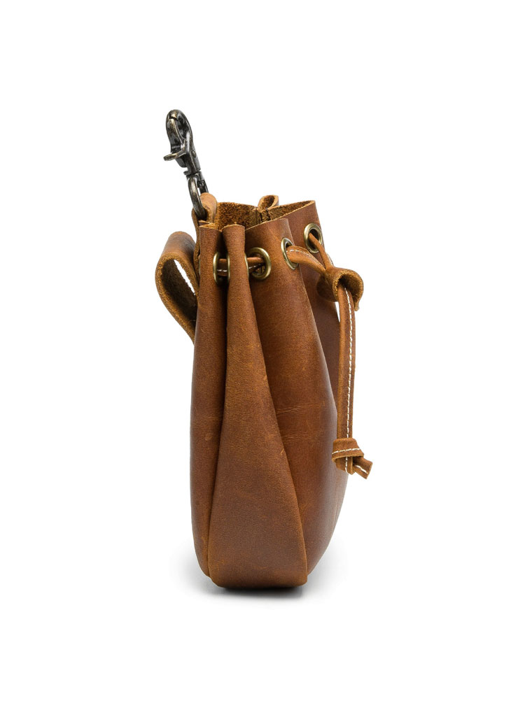 Whatna 天然 厚手 牛革 小銭入れ コインケース メンズ レディース カラビナ付き 本革 財布 巾着袋  ミニジュエリーボック イヤホン収納ケース 本 革 防 水 Q007-2