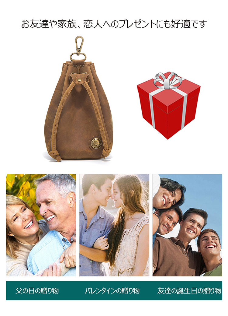 Whatna 天然 厚手 牛革 小銭入れ コインケース メンズ レディース 2way本革 ミニサコッシュ カラビナポーチ ベルトループ 6.5インチiphoneを収納可 巾着袋 ポーチミニ ウエストバッグ イヤホン収納ケース カラビナ付き-9