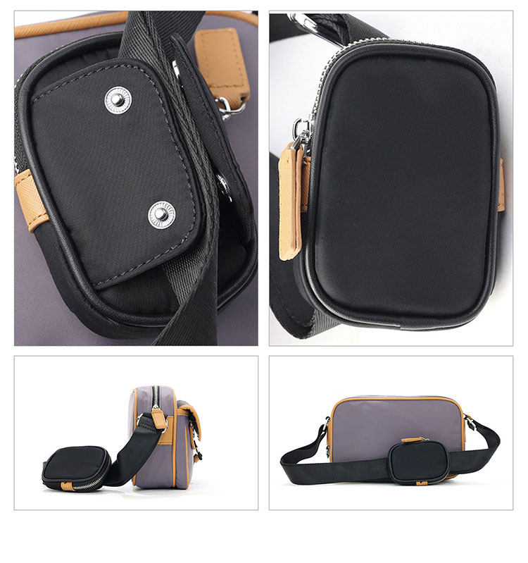 Whatna 革 ミニショルダーバッグ メンズ ポシェット メッセンジャーバッグ小さめ ショルダーミニポーチ レザーx防水オックスフォード生地  ipad mini収納可 横 型 本革 通勤 通学 斜めがけバッグ 自転車 かばん男性用 グレー-7