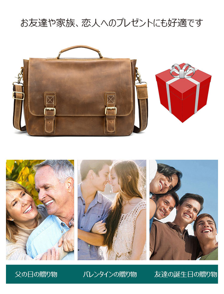 Whatna 天然 牛革 ビジネスバッグ メンズ 2WAY 手提げ・ショルダーバッグ 天然 本革 A4 15.6インチpc収納可大容量 旅行 出張用 通勤 通学 就活 面接 バッグ かばん 男性用 ブラウン (9005D)-10