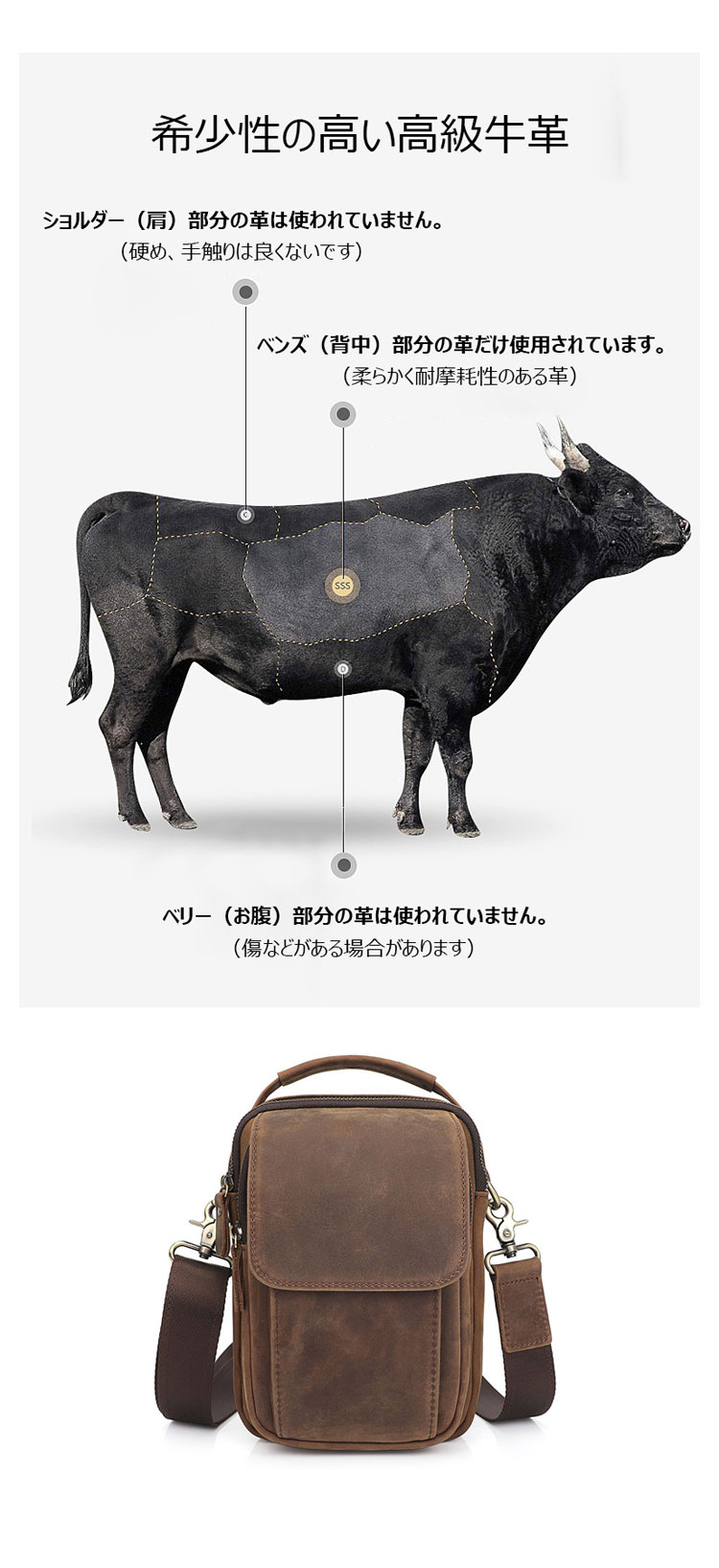 Whatna 天然 牛 革ミニショルダーバッグ メンズ 2way 斜め掛け 手提げ 厚手 皮革 レザー 縦型 小さめ メッセンジャーバッグ 通学 通勤バッグ 軽量 実用 自転車かばん プレゼント男性 黒 ブラウン 1032-3