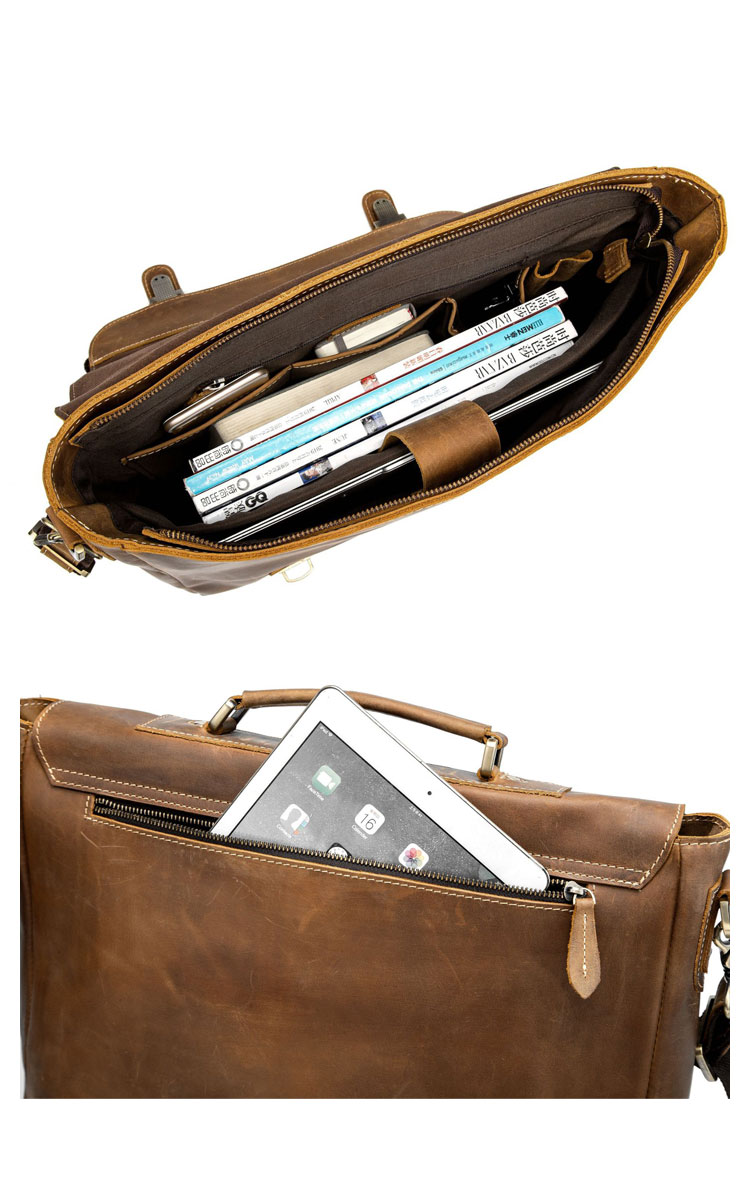 Whatna 天然 牛革 ビジネスバッグ メンズ 2WAY 手提げ・ショルダーバッグ 天然 本革 A4 15.6インチpc収納可大容量 旅行 出張用 通勤 通学 就活 面接 バッグ かばん 男性用 ブラウン (9005D)-6