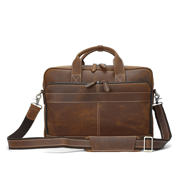 Whatna 天然 牛革 ビジネスバッグ メンズ 2WAY 手提げ・ショルダーバッグ 天然 本革 A4 15.6インチpc収納可大容量 旅行 出張用 通勤 通学 就活 面接 バッグ かばん 男性用 ブラウン （8903）-1