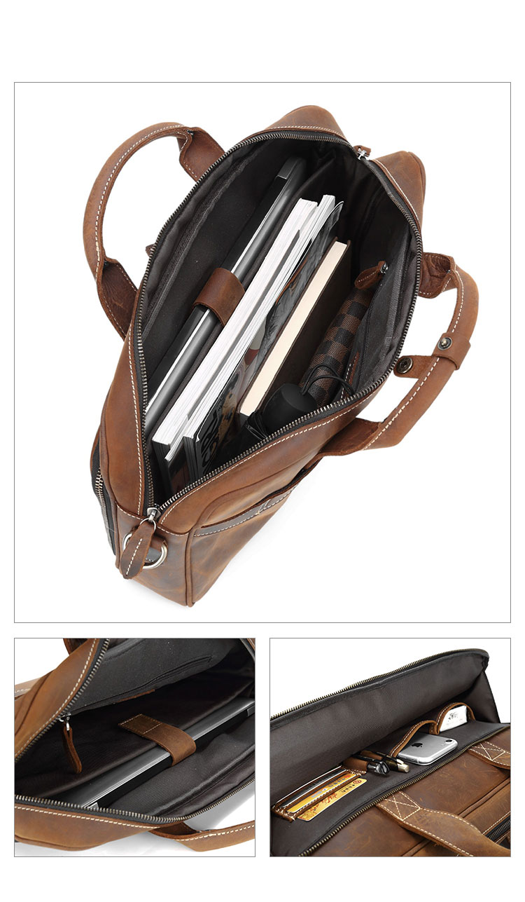 Whatna 天然 牛革 ビジネスバッグ メンズ 2WAY 手提げ・ショルダーバッグ 天然 本革 A4 15.6インチpc収納可大容量 旅行 出張用 通勤 通学 就活 面接 バッグ かばん 男性用 ブラウン （8903）-6