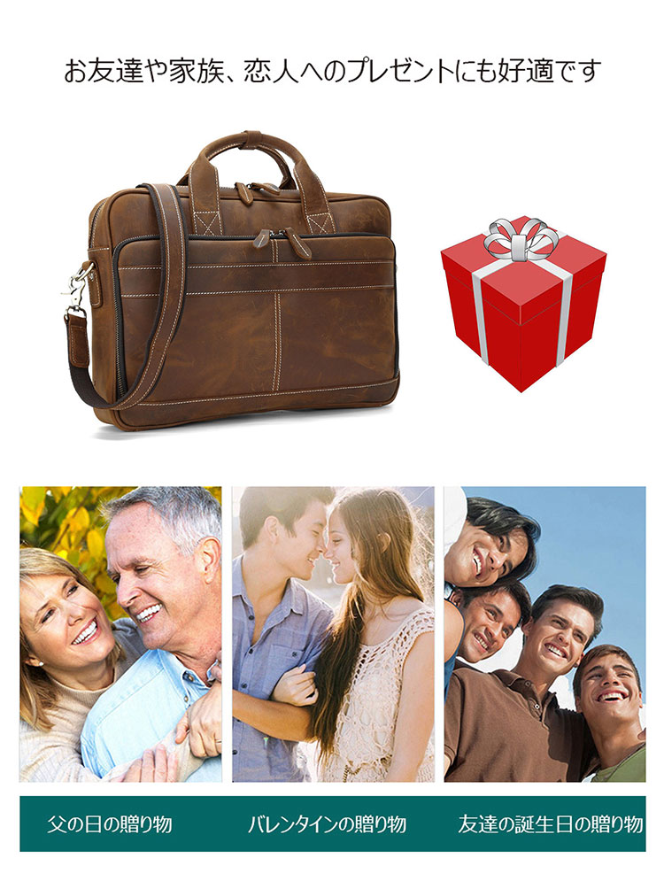 Whatna 天然 牛革 ビジネスバッグ メンズ 2WAY 手提げ・ショルダーバッグ 天然 本革 A4 15.6インチpc収納可大容量 旅行 出張用 通勤 通学 就活 面接 バッグ かばん 男性用 ブラウン （8903）-10