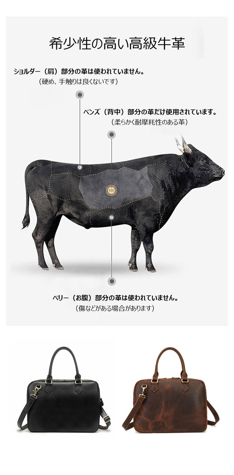 Whatna 牛革ビジネス バッグメンズ  手提げバッグ 5枚カード収納2本入ペンホルダー付 ブリーフケース 14インチPC対応 旅行 出張 通勤 通学 就活 面接 バッグ かばん 男性用 4001-8