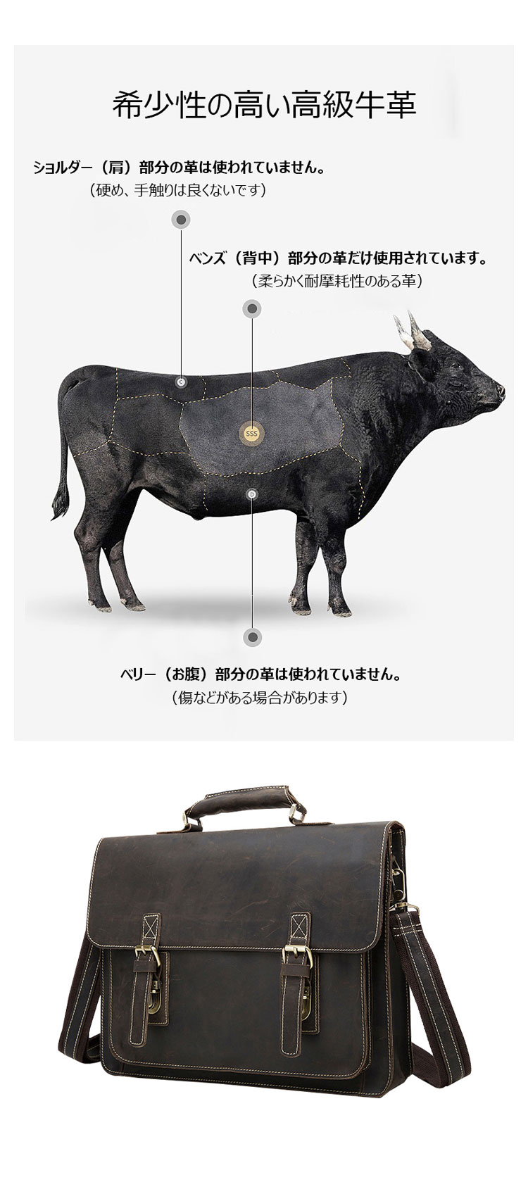 Whatna 天然 牛革  ビジネス バッグメンズ  手提げバッグ ブリーフケース15インチPC対応 旅行 出張 通勤 通学 就活 面接 バッグ かばん 男性用 9033-5