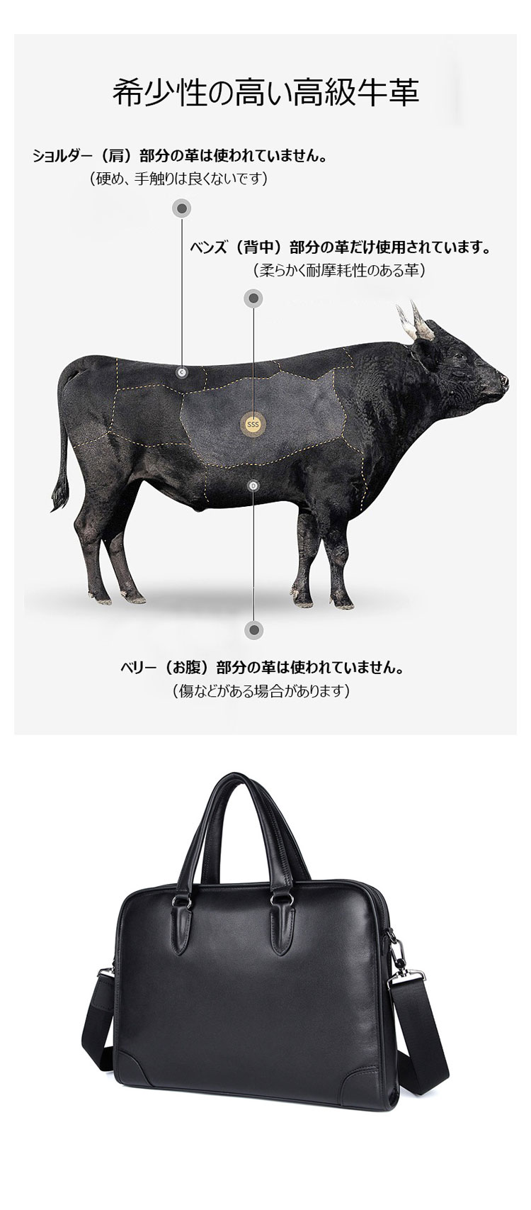 Whatna 天然 牛革 ビジネスバッグメンズ 手提げ・ショルダーの2WAY 本革 A4 14インチ収納可大容量耐衝撃 旅行 出張用 通勤 通学 就活 面接 バッグ かばん 男性用 ブラウン（7402）-3