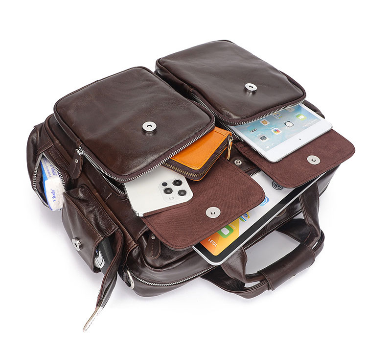 Whatna 天然 牛革 ビジネスバッグメンズ 手提げ・ショルダーの2WAY 本革 A4 15.6インチ収納可大容量 耐衝撃 旅行 出張用 通勤 通学 就活 面接 バッグ かばん 男性用 ブラウン7219-2