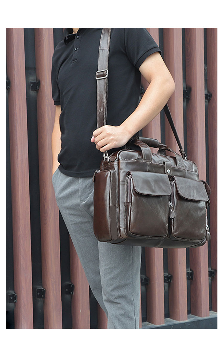 Whatna 天然 牛革 ビジネスバッグメンズ 手提げ・ショルダーの2WAY 本革 A4 15.6インチ収納可大容量 耐衝撃 旅行 出張用 通勤 通学 就活 面接 バッグ かばん 男性用 ブラウン7219-5