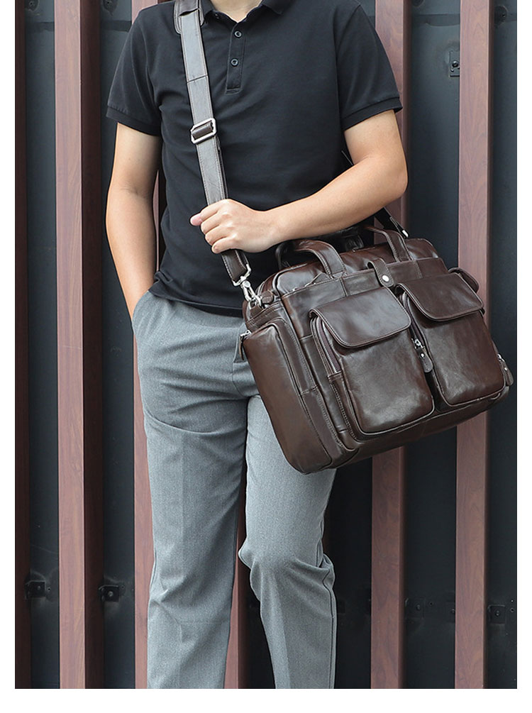 Whatna 天然 牛革 ビジネスバッグメンズ 手提げ・ショルダーの2WAY 本革 A4 15.6インチ収納可大容量 耐衝撃 旅行 出張用 通勤 通学 就活 面接 バッグ かばん 男性用 ブラウン7219-6