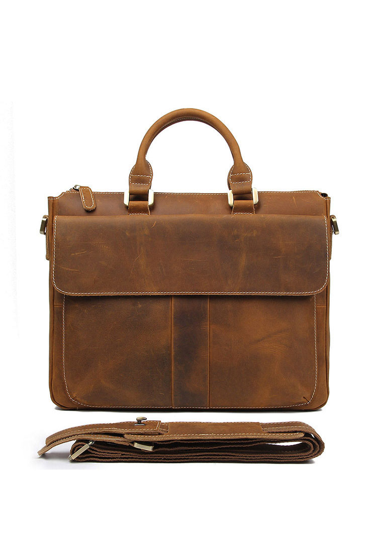 Whatna 牛革 クロコダイル型押し ビジネス バッグメンズ 2way ショルダー 手提げバッグ ブリーフケース 14インチPC対応 2本入ペンホルダー付 旅行 出張 通勤 通学 就活 面接 バッグ かばん 男性用 ブラウン 7113-1