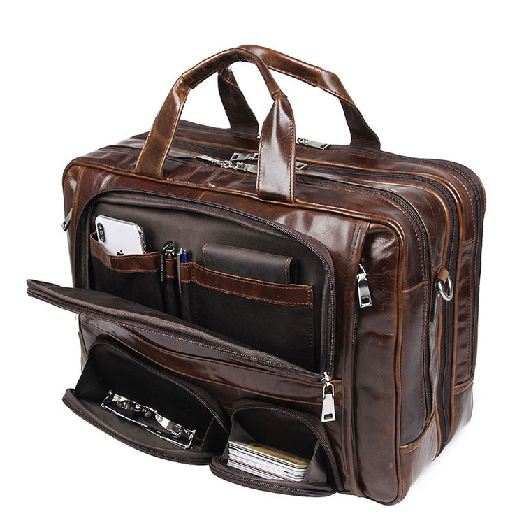 Whatna 牛革 クロコダイル型押し ビジネス バッグメンズ 2wayショルダー 手提げバッグ ブリーフケース 17インチPC対応 3室仕切 2本入ペンホルダー付 ダブルファスナー かばん 男性用 7289-8