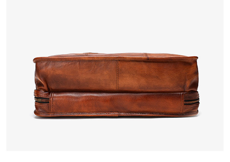 Whatna アンティーク風合い鞣し天 然 牛革 ビジネスバッグメンズ 2way ショルダー 手提げバッグ ブリーフケース ダブルファスナー 2室仕切 15.6インチPC対応 4本入ペンホルダー付  かばん 男性用Y9088-5