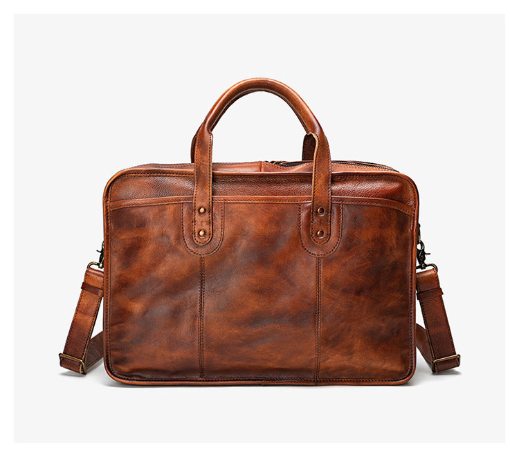 Whatna アンティーク風合い鞣し天 然 牛革 ビジネスバッグメンズ 2way ショルダー 手提げバッグ ブリーフケース ダブルファスナー 2室仕切 15.6インチPC対応 4本入ペンホルダー付  かばん 男性用Y9088-1