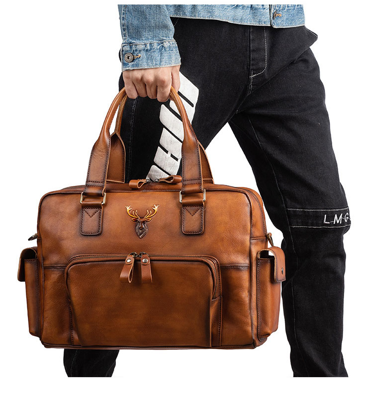 Whatna アンティーク風合い鞣し天 然 牛革 ビジネスバッグメンズ 2way ショルダー 手提げバッグブリーフケース15.6インチPC対応 旅行 出張 通勤 通学 就活 面接 バッグ かばん 男性用8629-11