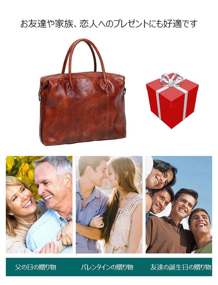 Whatna アンティーク風合い鞣し天 然 牛革 ビジネスバッグメンズ 2way ショルダー 手提げバッグブリーフケース15.6インチPC対応 旅行 出張 通勤 通学 就活 面接 バッグ かばん 男性用Y9112-14