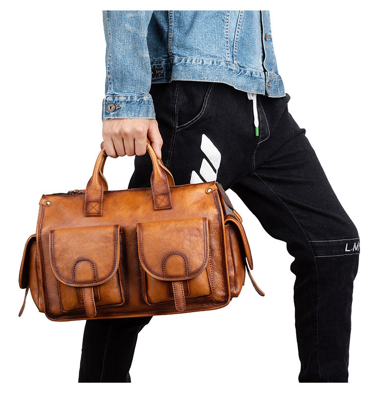 Whatna アンティーク風合い鞣し天 然 牛革 ビジネスバッグメンズ 2way ショルダー 手提げバッグブリーフケース15.6インチPC対応 旅行 出張 通勤 通学 就活 面接 バッグ かばん 男性用8623-12