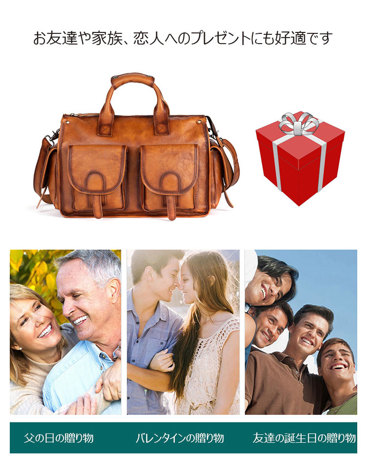 Whatna アンティーク風合い鞣し天 然 牛革 ビジネスバッグメンズ 2way ショルダー 手提げバッグブリーフケース15.6インチPC対応 旅行 出張 通勤 通学 就活 面接 バッグ かばん 男性用8623-13