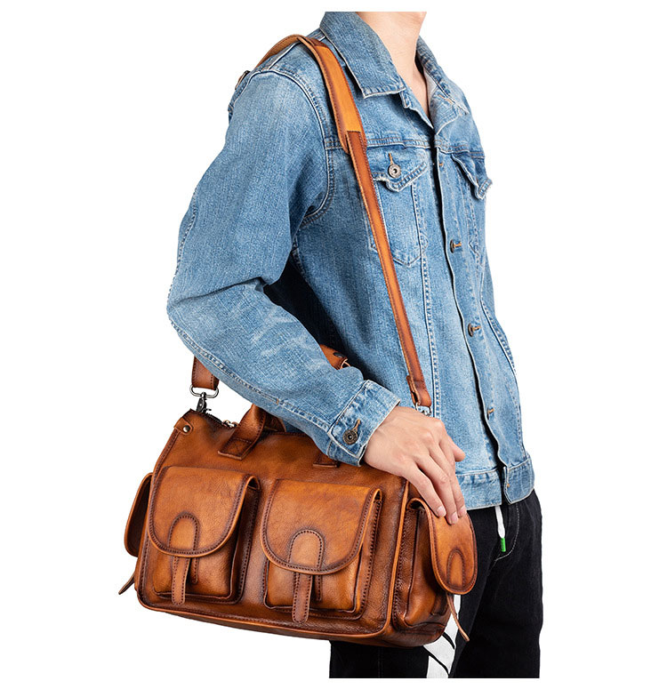 Whatna アンティーク風合い鞣し天 然 牛革 ビジネスバッグメンズ 2way ショルダー 手提げバッグブリーフケース15.6インチPC対応 旅行 出張 通勤 通学 就活 面接 バッグ かばん 男性用8623-10