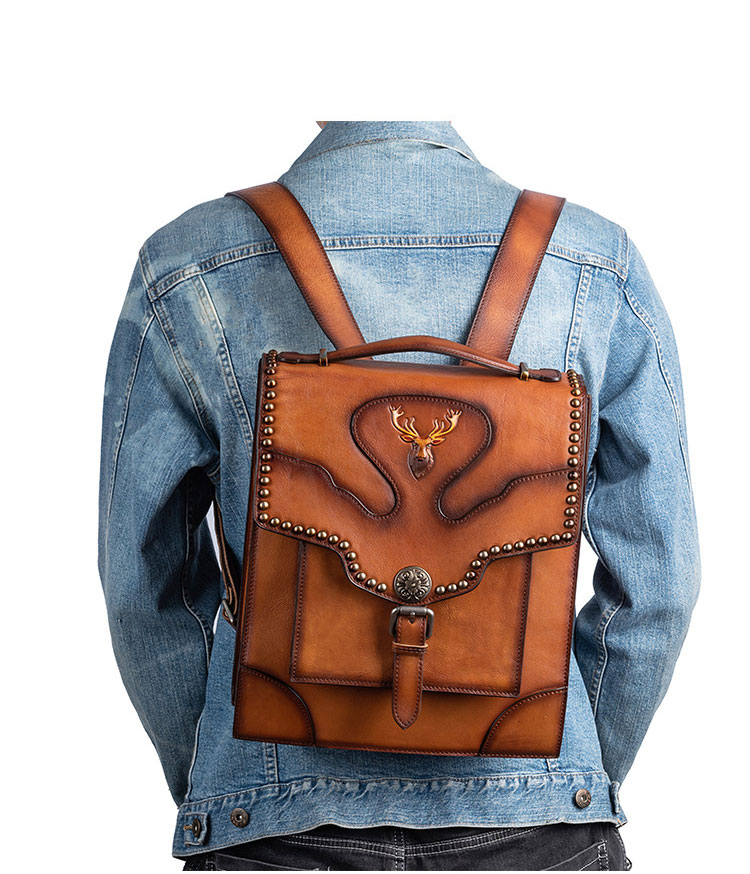 Whatna アンティーク風合い鞣し天 然 牛革ビジネスバッグメンズ バッグ 手提げ・リュックの2WAY厚 手 本革 レザー A4 14インチpc収納可 旅行 出張用 通勤 通学 就活 面接 バッグ かばん 男性用 ブラウン8630-9