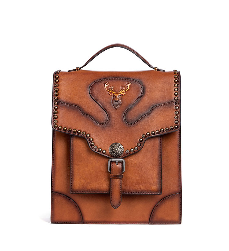 Whatna アンティーク風合い鞣し天 然 牛革ビジネスバッグメンズ バッグ 手提げ・リュックの2WAY厚 手 本革 レザー A4 14インチpc収納可 旅行 出張用 通勤 通学 就活 面接 バッグ かばん 男性用 ブラウン8630-1