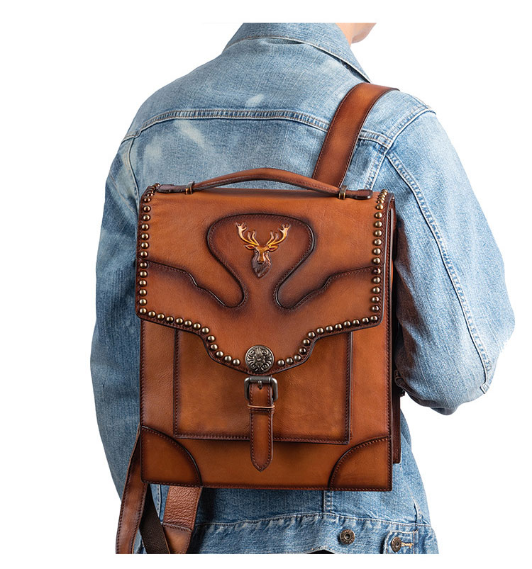 Whatna アンティーク風合い鞣し天 然 牛革ビジネスバッグメンズ バッグ 手提げ・リュックの2WAY厚 手 本革 レザー A4 14インチpc収納可 旅行 出張用 通勤 通学 就活 面接 バッグ かばん 男性用 ブラウン8630-10